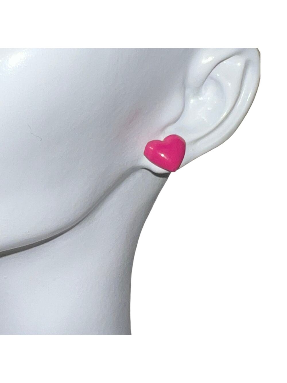 Vintage Hot Pink Heart Stud Earrings Small Plastic Love Hearts Valentine's Day